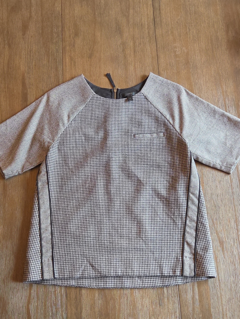J Crew Womens Black And Grey Houndstooth Wool Short-Sleeve Shirt Sz 2